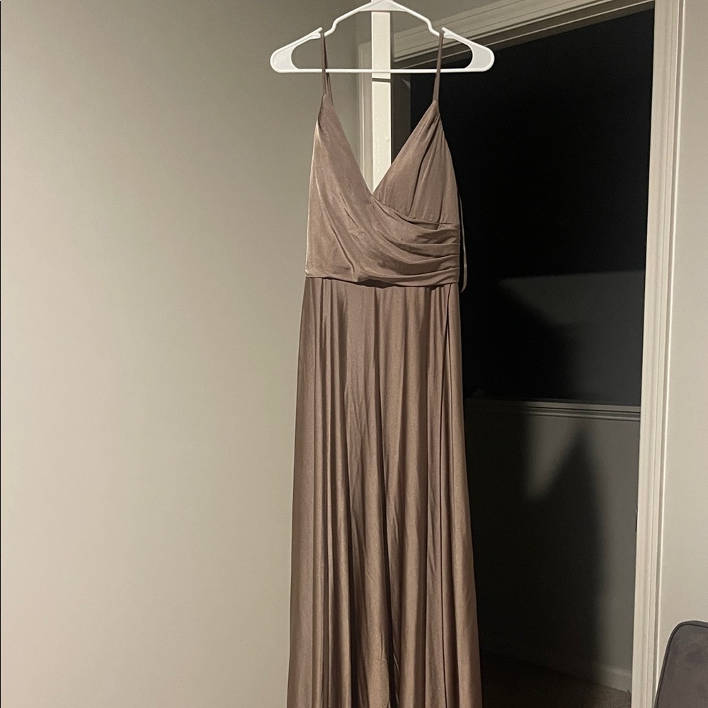 Allure Bridals Satin Taupe Maxi Dress